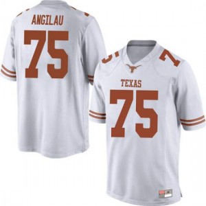 Mens Texas Longhorns #75 Junior Angilau White Game Embroidery Jersey 336559-152