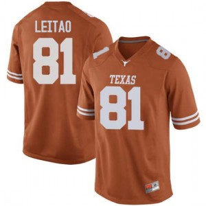 Men University of Texas #81 Reese Leitao Orange Replica Embroidery Jerseys 466300-156
